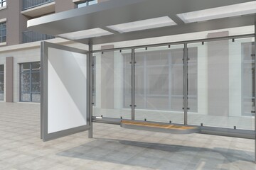 Bus Stop Bus Shelter Mockup 3D Rendering