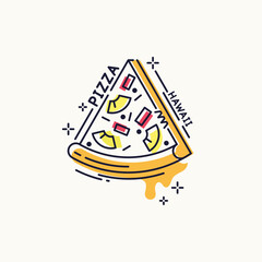 Drawing of pizza. A slice of fresh delicious pizza. A poster with a picture of food.