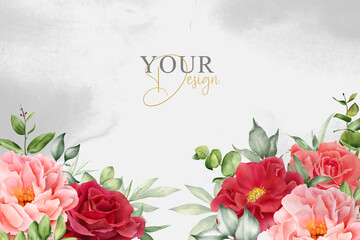 Elegant Watercolor Floral Background Design with Hand Drawn Peony and Leaves