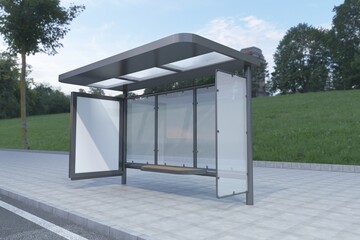 Bus Stop Bus Shelter Mockup 3D Rendering