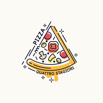 Drawing of pizza. A slice of fresh delicious pizza. A poster with a picture of food.
