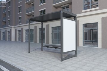 Fototapeta na wymiar Bus Stop Bus Shelter Mockup 3D Rendering