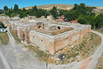 Agzikara Han Caravanserai Anatolian Seljuk period, was built between the years 1231-1239. Caravanserai was built by Hoca Mesut. The entrance part of the caravanserai. Aksaray, Turkey.