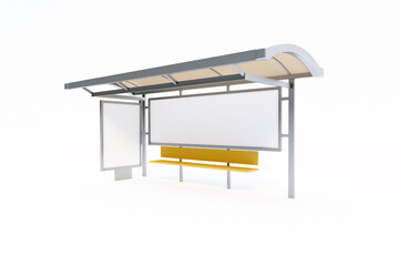 Bus Stop Bus Shelter Mockup with white Background 3D Rendering