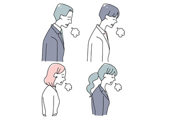 ため息をつき落ち込む人物のセット　温かみのある手描きの人物　白バックにベクター