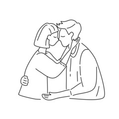 Couple in love, hand draw doodle cartoon vector illustration for valentine's day concept.