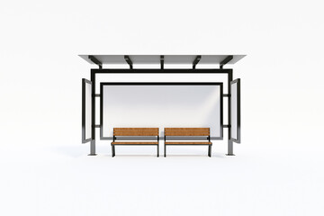 Bus Stop Bus Shelter Mockup with white Background 3D Rendering