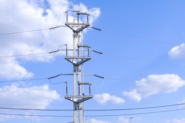 Obraz premium power lines of blue sky