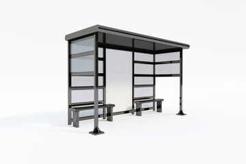 Bus Stop Bus Shelter Mockup with white Background 3D Rendering