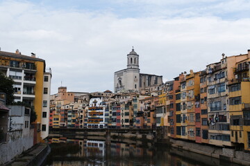 Colourfull houses along the river Onyar in Girona, Spain. 