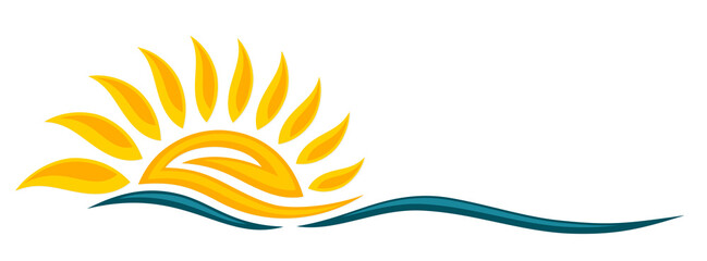 Sun and Blue Wave Symbol. 