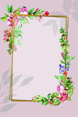 Watercolor floral border background template frame