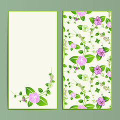 Beautiful shrubs and flora seamless pattern card template set