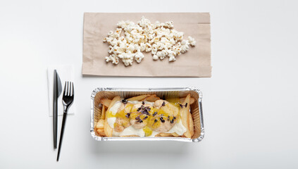 Order delicious meal at home, office, ad of menu, social distance and delivery business