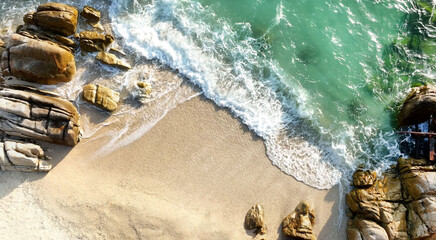 Top view  to on the beach with wave  the seashore  background