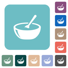 Glossy bowl of soup with spoon rounded square flat icons