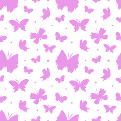 Vector seamless pattern with pink silhouettes of butterflies for Valentine's Day background.Simple print with summer insect in doodle style.Design for packaging,textiles,wrapping paper,scrapbook.