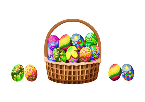 easter egg design colorful and pattern in the basket on white background illustration vector
