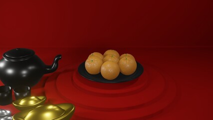 3D Rendering Chinese New Year Background, Template.