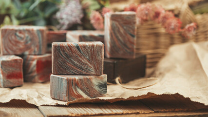 Organic homemade natural soap. Concept of home natural organic skin care. Spa treatments.