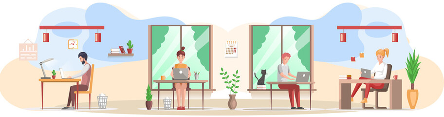 Working people. Office staff, work and communication. Head and subordinates. Various workers, managers team. Business employees on workspace. Office workers. Co-workers. Colleagues project teamwork