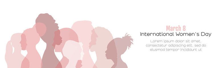 International Women's Day banner. Card with place for text. Flat vector illustration. 