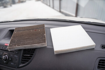 Clean and dirty cabin pollen air filter for a car