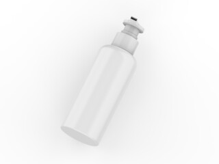 Blank plastic bottle with pump dispenser for branding, Cosmetic bottle with pump mockup on isolated white background, 3d render illustration