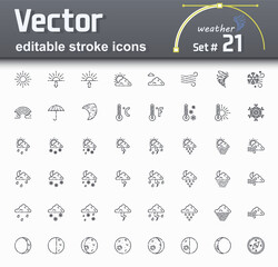 Set of editable stroke weather forecast line icons