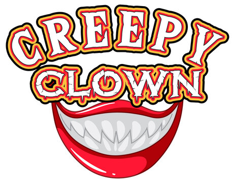 Creepy clown word logo with scary clown mouth