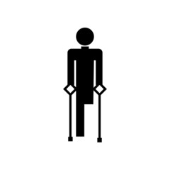Disabled person without leg on crutches sign illustration