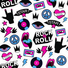 rock and roll seamless vector pattern. Background for clothing print, wallpaper, wrapping paper, textile - 480117316