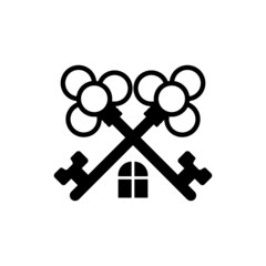 Two crossed keys combined into house, Real estate logo isolated on white background