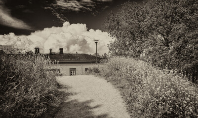 Ancient buildings of Suomenlinna on a clear sunny day, Helsinki - Finland.