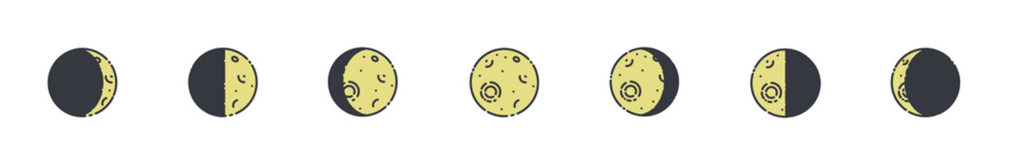 Fototapeta premium Vector set of moon phases line icons