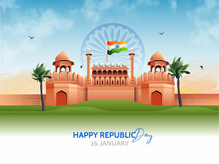 26 january with flag art indian celebration - obrazy, fototapety, plakaty
