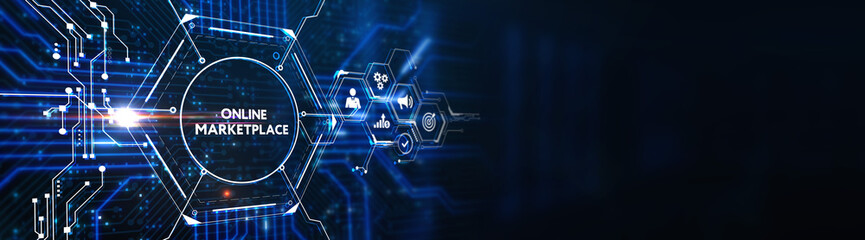 Online marketplace e-commerce internet shopping business concept. 3d illustration