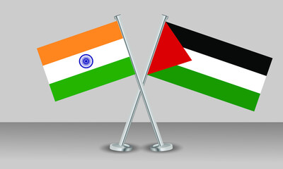 Crossed flags of State of Palestine and India. Official colors. Correct proportion. Banner design