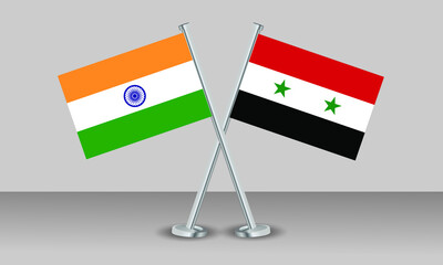 Crossed flags of Syria and India. Official colors. Correct proportion. Banner design
