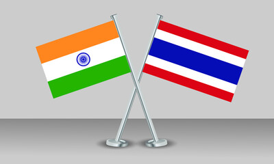 Crossed flags of Thailand and India. Official colors. Correct proportion. Banner design