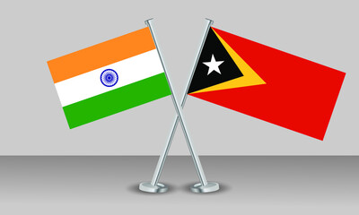 Crossed flags of Timor-Leste and India. Official colors. Correct proportion. Banner design