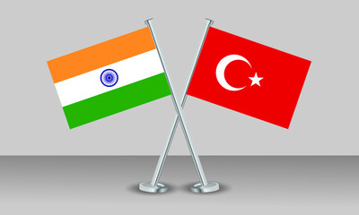 Crossed flags of Turkey and India. Official colors. Correct proportion. Banner design