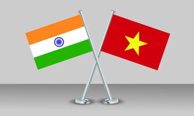 Crossed flags of Vietnam and India. Official colors. Correct proportion. Banner design