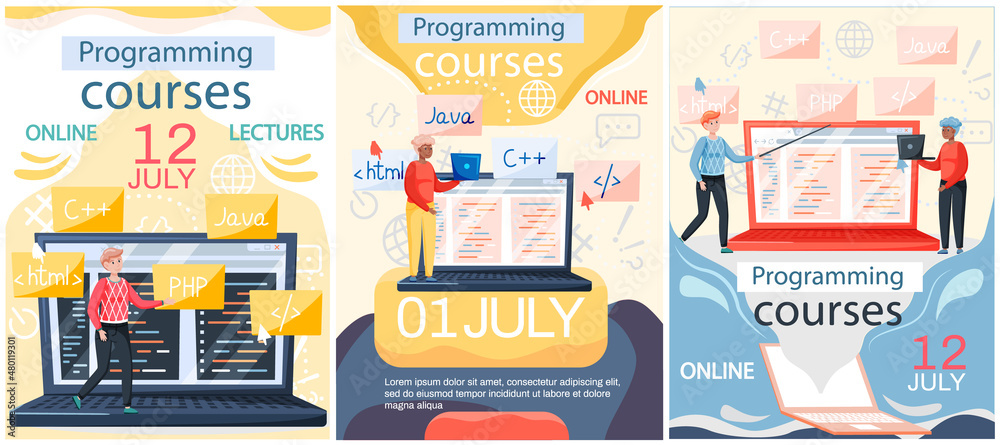 Wall mural programming courses online education, coding learning. information technology teaching, it lessons f
