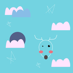 Deer seamless pattern with background cartoon style. Vector illustration.