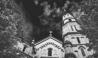 St Nicholas Church at sunset in Vilnius, Lithuania.