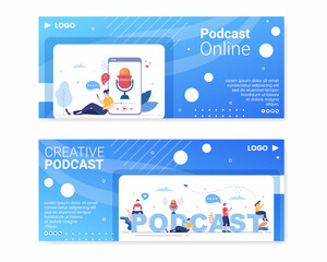 People Using Headset to Podcast Banner Template Flat Design Illustration Editable of Square Background for Social Media or Greeting Card