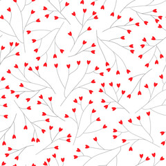 Seamless branch pattern with leaf hearts. Print for Valentine's Day. Vector graphics.