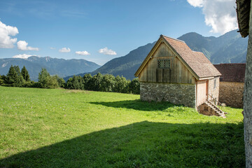 Summer in the stables of Orias in Carnia. Ancient constructions