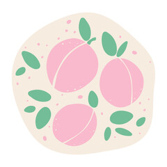 Flat peach hand drawn vector illustration. Ripe fruit apricot, juicy organic food abstract drawing isolated on pastel beige background. Trendy home decor. Modern color print